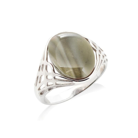 Bague avec silex rayé multicolore naturel, en argent rhodié 925