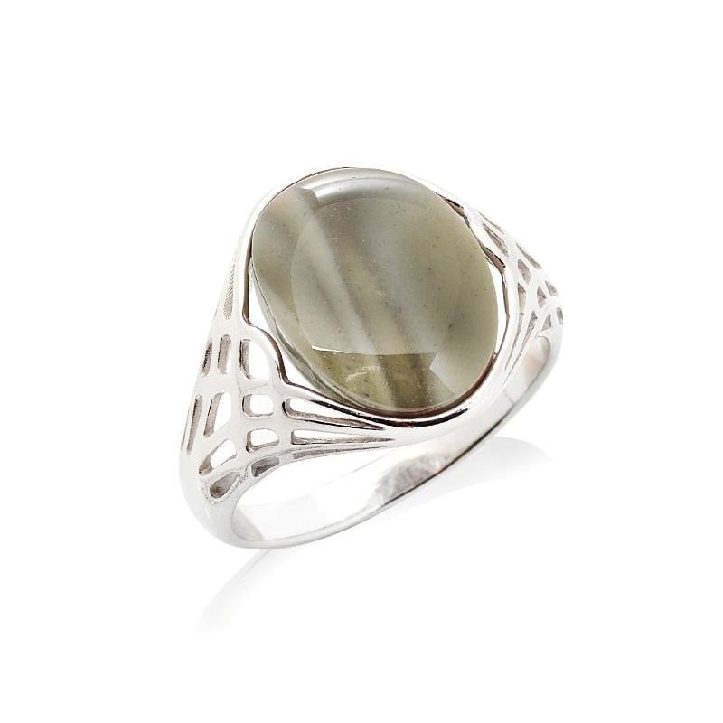 Bague avec silex rayé multicolore naturel, en argent rhodié 925