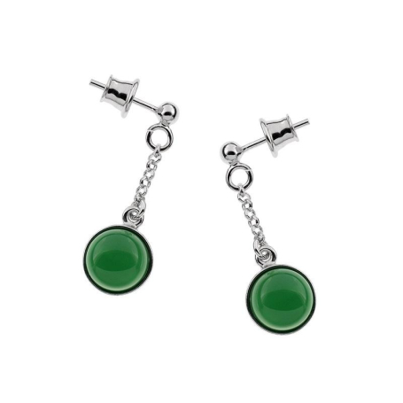 Orecchini pendenti rotondi con agata verde colorata, argento 925 rodiato