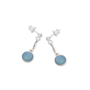 Runde Ohrhänger mit getöntem blauem Achat, rhodiniertes Silber 925