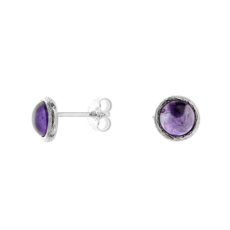 Boucles d'oreilles avec améthyste violette naturelle, en argent rhodié 925