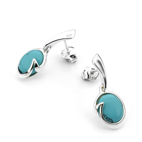 Boucles d'oreilles pendantes avec turquoise, en argent rhodié 925