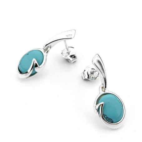 Hangende oorbellen met turquoise, in 925 gerhodineerd zilver
