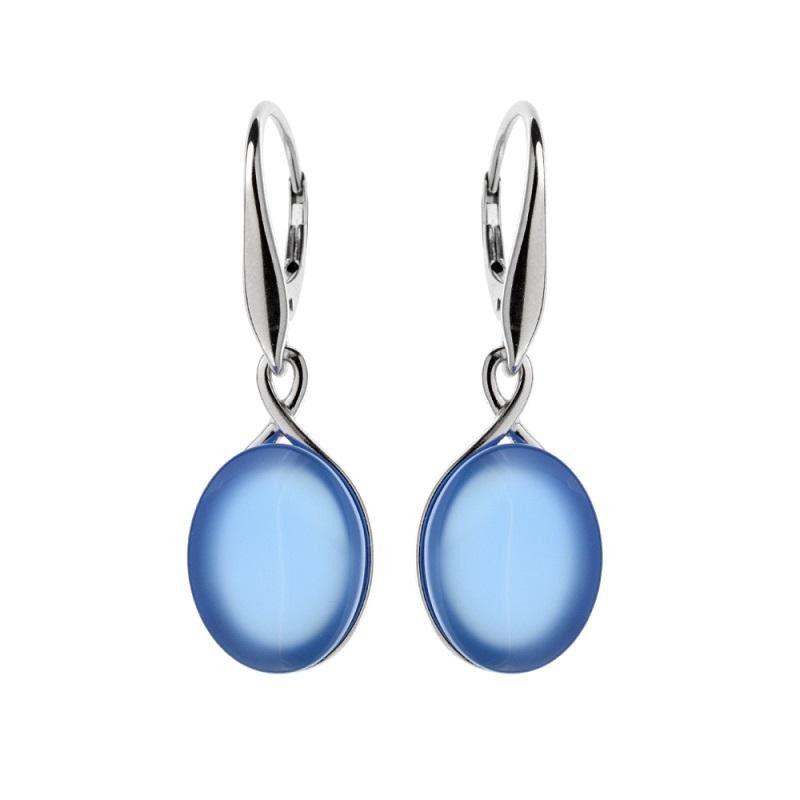 Brincos pendentes com ágata azul oval, prata 925 banhada a ródio