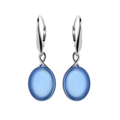 Brincos pendentes com ágata azul oval, prata 925 banhada a ródio