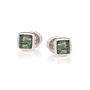 Clous d'oreilles avec aventurine verte naturelle carrée, en argent rhodié 925