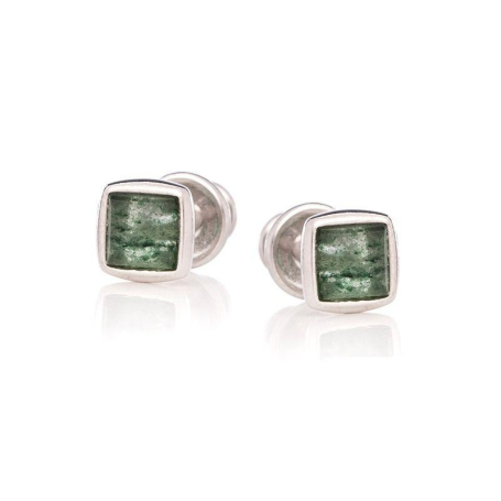Pendientes con aventurina verde natural cuadrada, en plata 925 rodiada