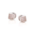 Orecchini a bottone con quarzo rosa naturale quadrato, in argento 925 rodiato