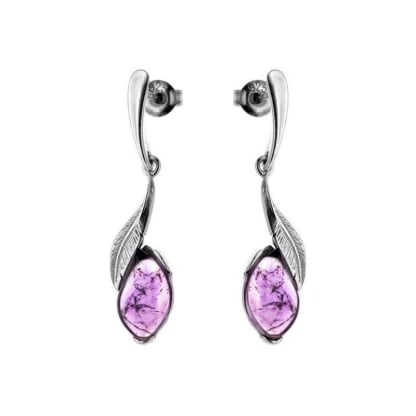 Boucles d'oreilles pendantes avec améthyste violette, en argent rhodié 925