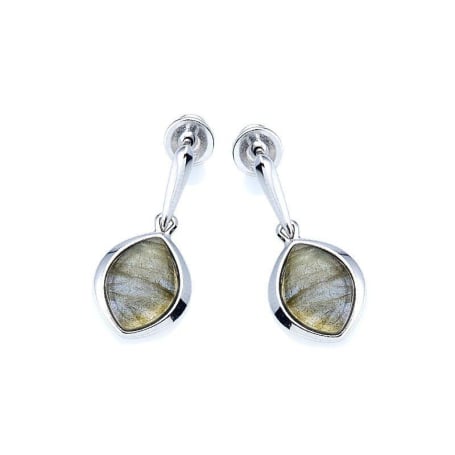Orecchini pendenti con labradorite multicolore, in argento 925 rodiato