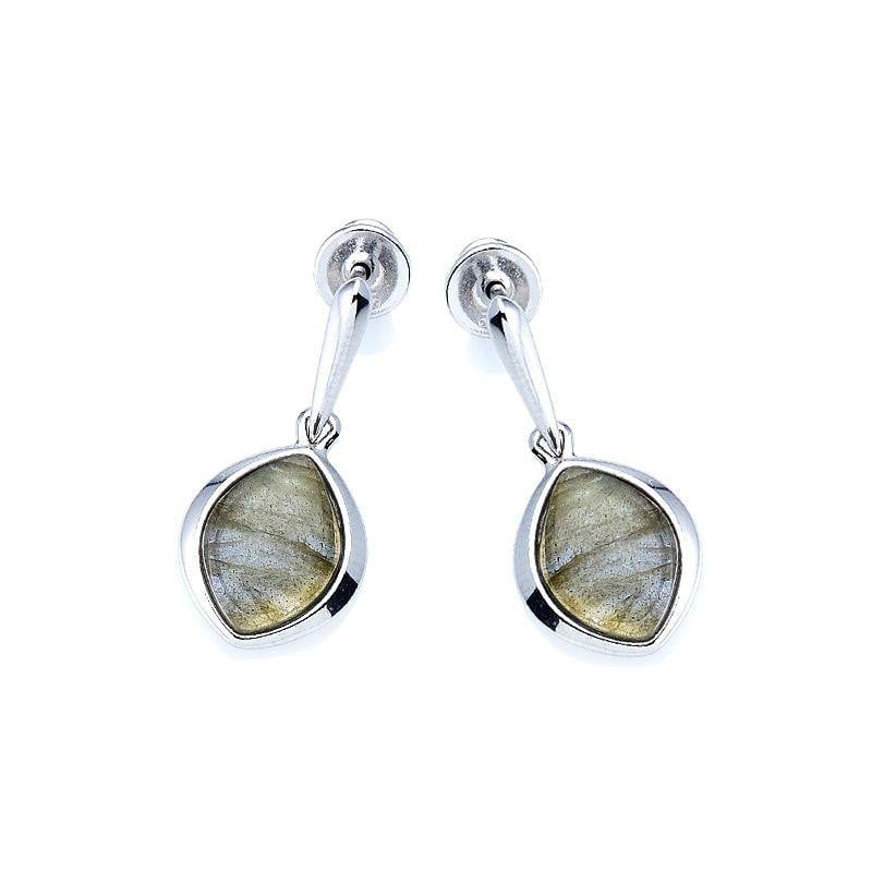 Boucles d'oreilles pendantes avec labradorite multicolore, en argent rhodié 925