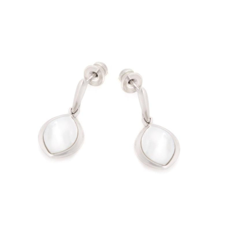 Boucles d'oreilles avec nacre blanche naturelle, en argent rhodié 925