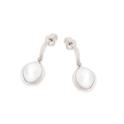 Orecchini con madreperla bianca naturale, in argento 925 rodiato