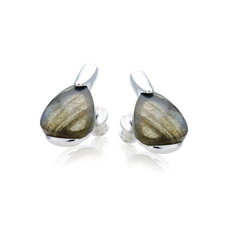 Pendientes con labradorita multicolor natural, en plata 925 rodiada