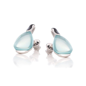 Clous d'oreilles avec agate aqua teintée naturelle, en argent rhodié 925