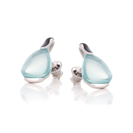Clous d'oreilles avec agate aqua teintée naturelle, en argent rhodié 925