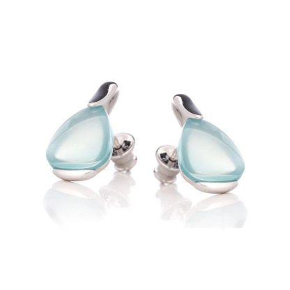 Ohrstecker mit naturfarbenem Aqua-Achat, aus 925er rhodiniertem Silber