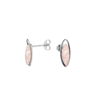 Brincos com quartzo rosa natural, em prata 925 com banho de ródio