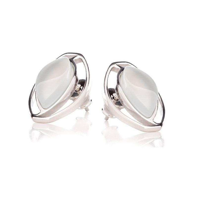 Earrings with natural aqua tinted agate, in rhodium-plated silver 925