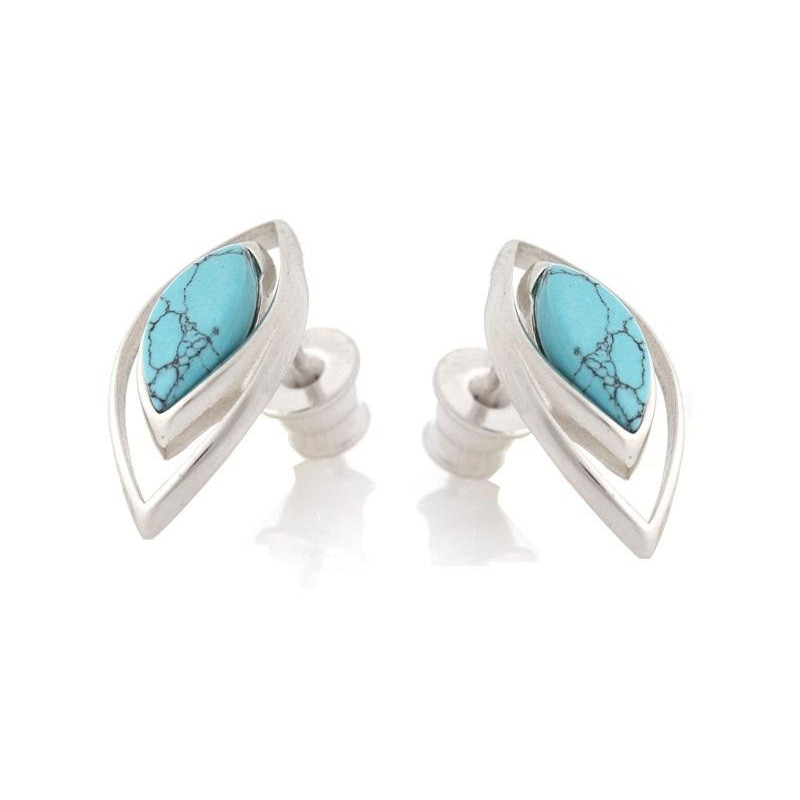 Earrings with reconstituted natural turquoise, in 925 rhodium silver