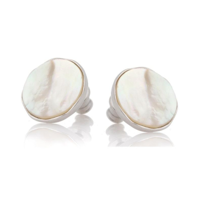 Boucles d'oreilles avec nacre blanche naturelle, en argent rhodié 925