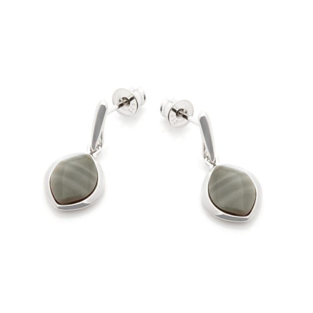 Orecchini con selce naturale rigata multicolore, in argento 925 rodiato