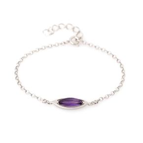Pulsera con lanzadera de amatista violeta, en plata 925 rodiada, longitud 17+3 cm