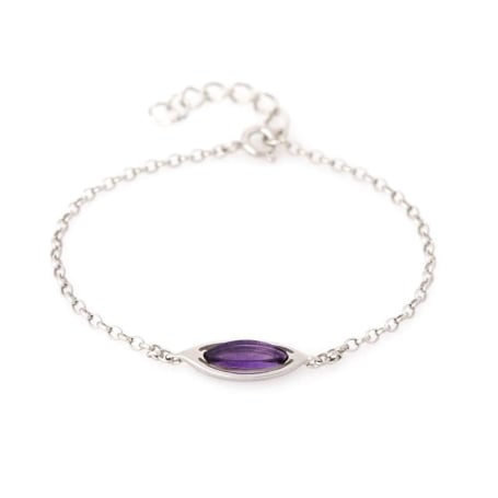 Bratara cu ametist violet naveta, din argint 925 rodiu, lungime 17+3 cm