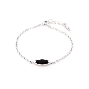 Bracelet avec agate noire teintée navette, argent rhodié 925, longueur 17+3 cm
