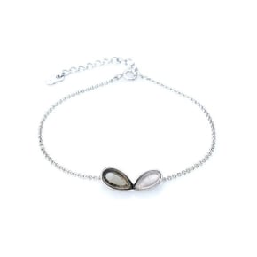 Bracelet avec quartz rose et quartz fumé, en argent rhodié 925, longueur 17+3 cm