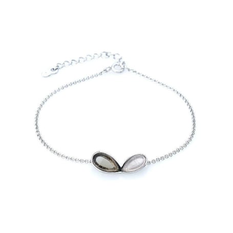 Bracciale con quarzo rosa e quarzo fumé, in argento 925 rodiato, lunghezza 17+3 cm