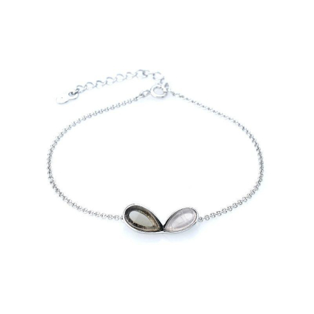 Bracelet avec quartz rose et quartz fumé, en argent rhodié 925, longueur 17+3 cm