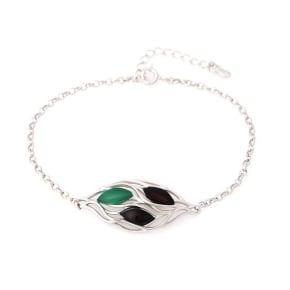 Pulseira com âmbar e ágata verde, em prata 925 banhada a ródio, comprimento 17+ 3 cm