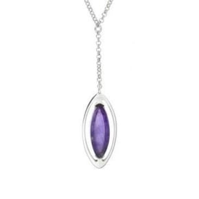 Necklace with purple amethyst navette, in rhodium-plated silver 925, 40 + 5 cm