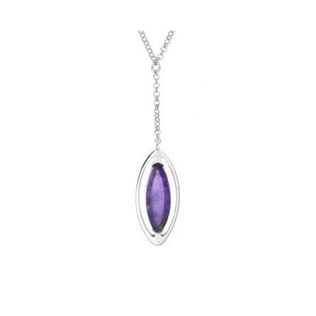 Collana con navetta ametista viola, in argento 925 rodiato, 40+5 cm