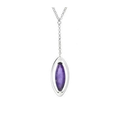 Collana con navetta ametista viola, in argento 925 rodiato, 40+5 cm