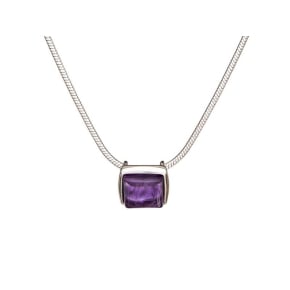 Collier avec améthyste violette carrée, en argent rhodié 925, longueur 42 + 3 cm