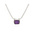 Collana con ametista viola quadrata, in argento 925 rodiato, lunghezza 42+3 cm