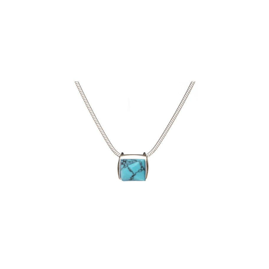 Collier Fantaisie Style Tibétain - Pierre Turquoise Reconstituée Sur Argent Tibétain - Femme - Neuf Sans Emballage