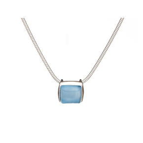 Collana con agata quadrata colorata di blu, argento 925 rodiato, lunghezza 42+3 cm