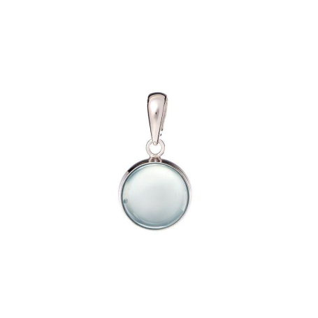 Pendentif rond avec agate aqua teintée ronde, argent 925, hauteur 1,2+1,1 cm