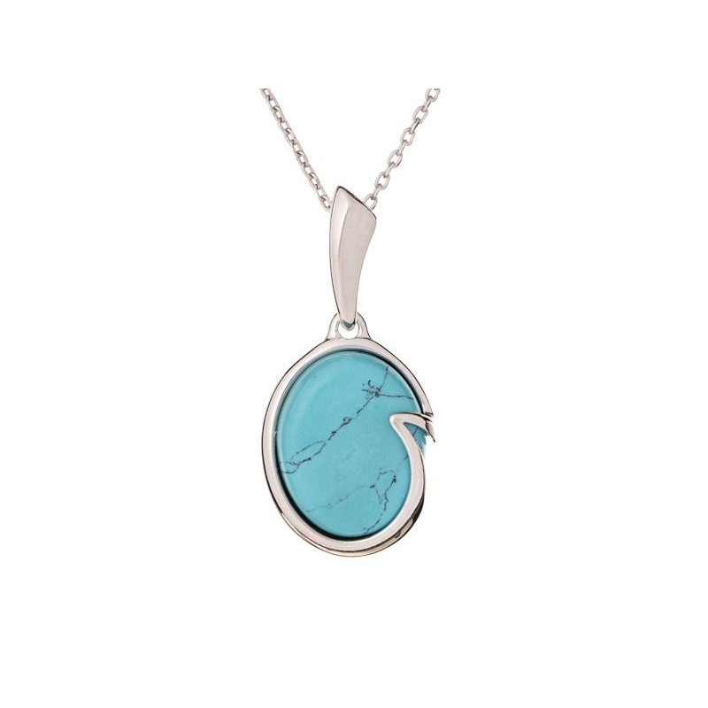 Pendant with oval turquoise, in rhodium-plated silver 925, height 1.6+1.2 cm