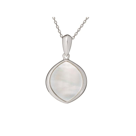 Pendentif avec nacre blanche navette, en argent rhodié 925, hauteur 1,7+1 cm