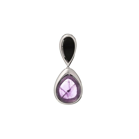 Pendentif avec améthyste et agate noire, en argent rhodié 925, hauteur 1,5+1 cm
