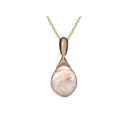 Pendant with drop rose quartz, in 925 gold plated silver, height 1.7+0.8 cm