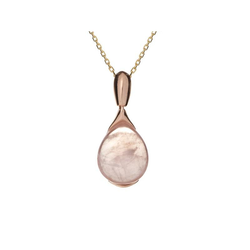 Ciondolo con goccia di quarzo rosa, in argento dorato 925, altezza 1,7+0,8 cm