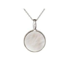 Hanger met rond wit parelmoer, in 925 gerhodineerd zilver, diameter 2,8 cm