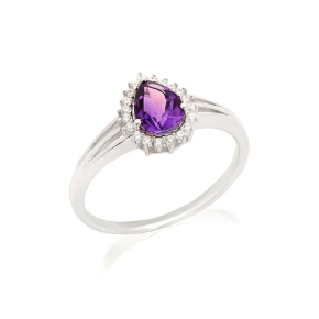 Bague avec améthyste et oxyde de zirconium, en argent rhodié 925