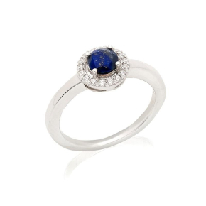 Bague avec lapis-lazuli et oxyde de zirconium, en argent rhodié 925