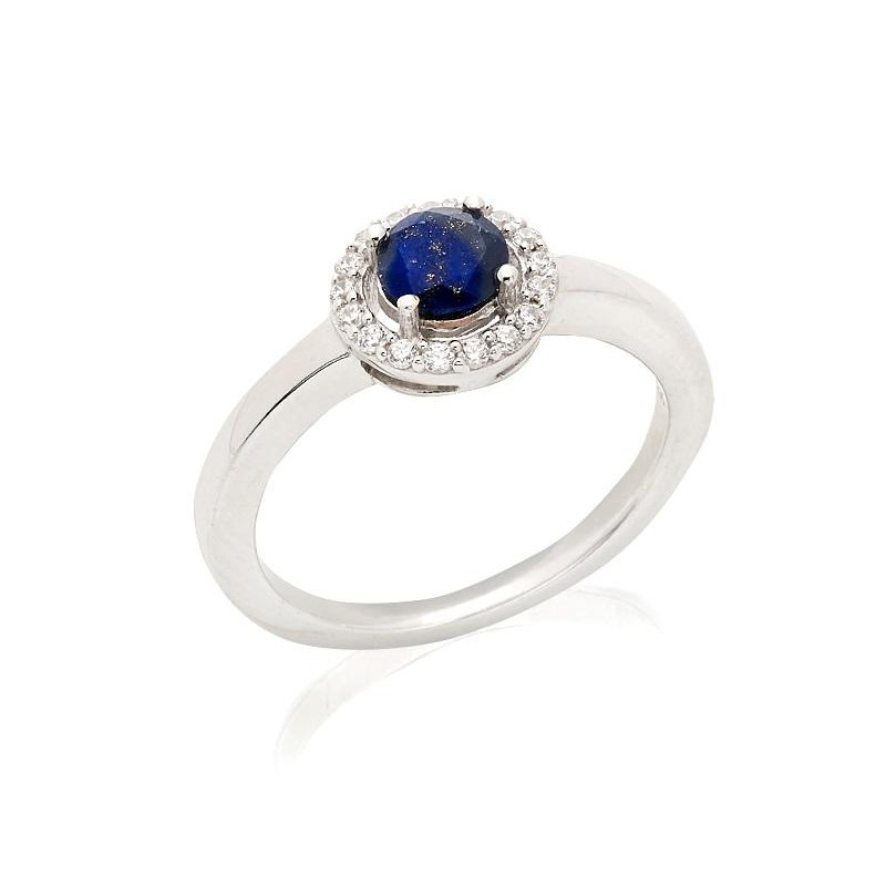 Inel cu lapis lazuli si oxid de zirconiu, din argint 925 placat cu rodiu